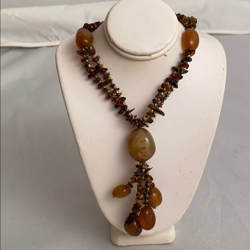 Multicolor brown orange adjustable beaded necklace